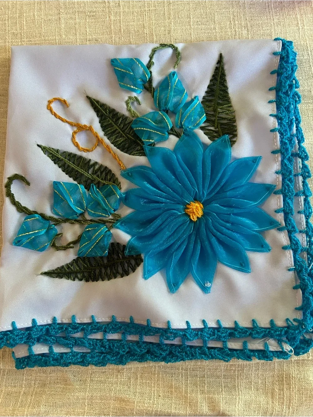 Mexican Artisanal Hand- Ribbon Tortilla Napkins Embroidered - Set of 3